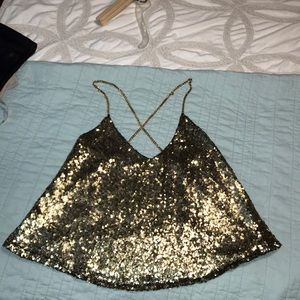 Gold Sequin Crop Top Medium